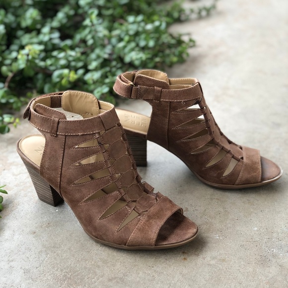Naturalizer Shoes - Naturalizer Brown Leather Stacked Heel Booties